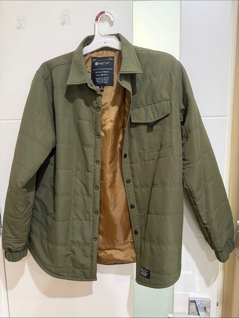 Matix Olive Green Quilted Shirt Jacket with Brown Lining